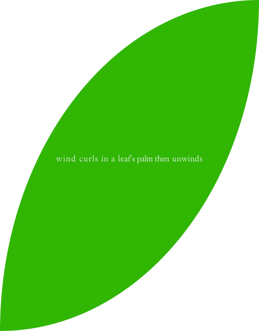 A bright green leaf, with the text 'wind curls in a leaf's palm then unwinds' written over it. The space between letters sway as wind speed data passes through.